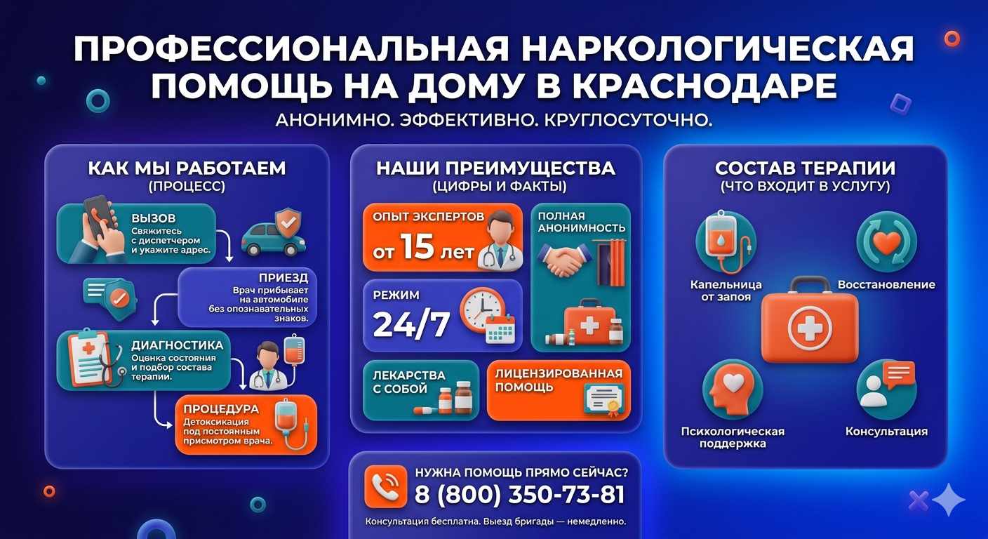Инфографика о принципах лечения алкоголизма на дому в Пинске: этапы вызова нарколога, преимущества анонимной детоксикации и состав медицинской помощи.